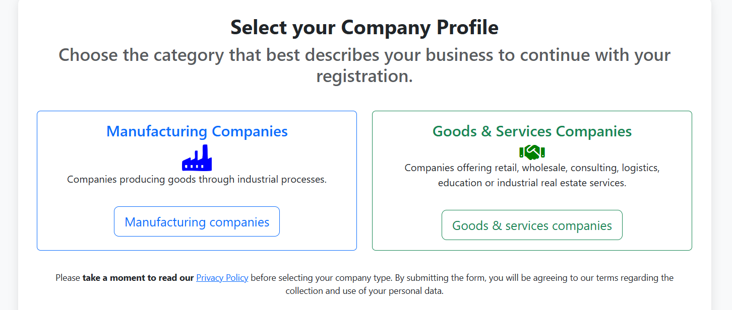 Company type selection